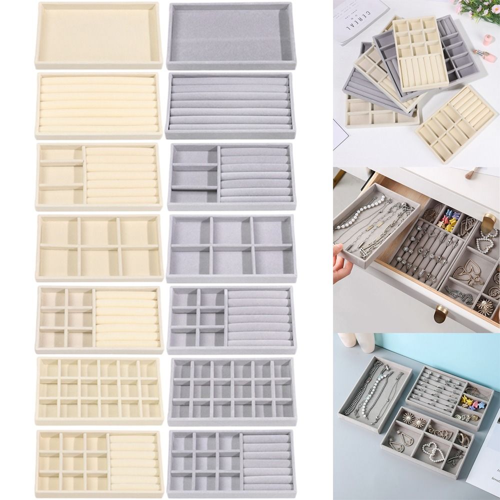 Drawer Organizer Tray - オーガナイザーボックス 積み重ね可能なベルベットジュエリー収納ボックス ベルベットディスプレイトレイ ショーケース引き出し リングブレスレット