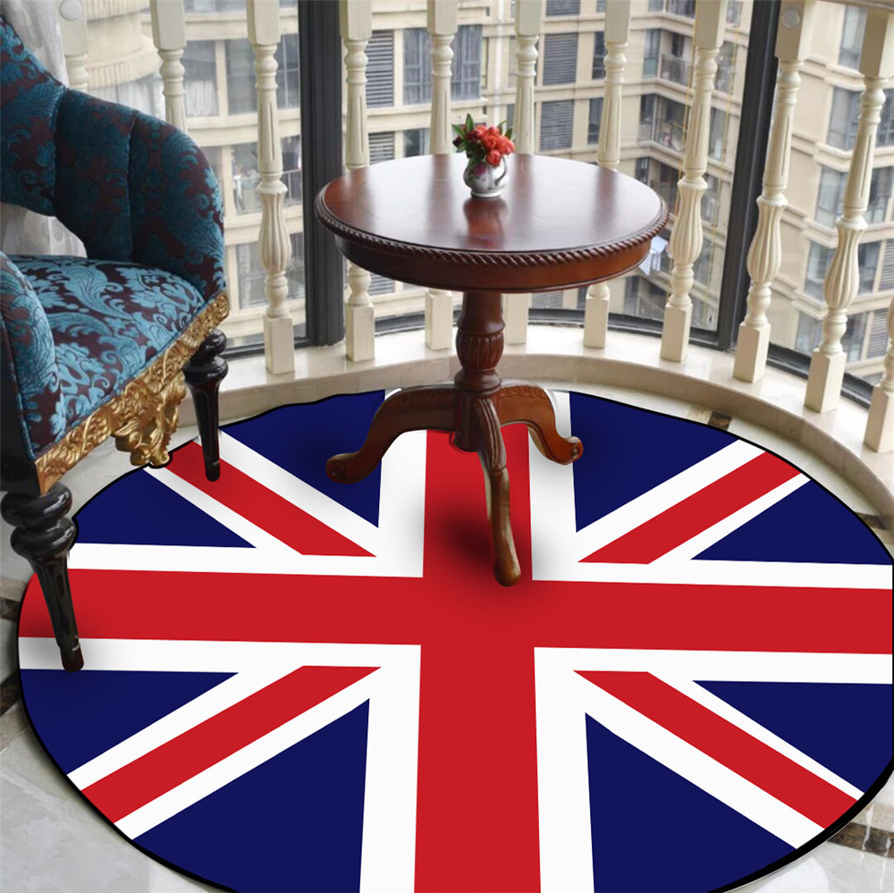 Office Furniture Uk - 英国英国国旗プリントラウンドカーペットリビングルーム、滑り止めエリア敷物、寝室、室内装飾、オフィスチェア、フロアマット