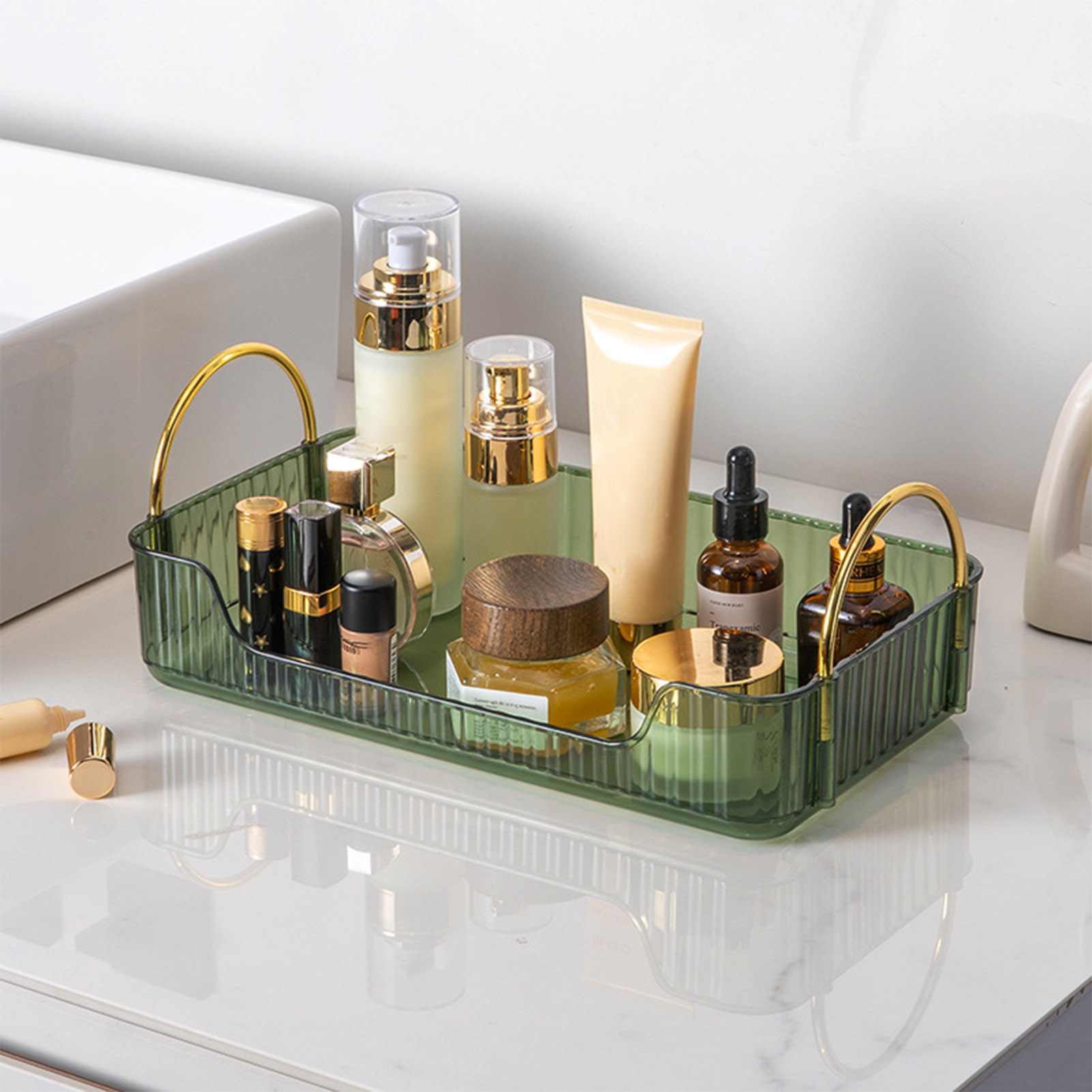 バスルームオーガナイザーラックライト高級アクリル収納ホルダー - Drawer Organizer Tray のレビューと価格