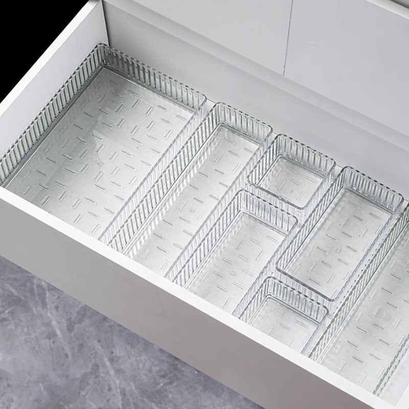 クリアな引き出しオーガナイザー、積み重ね可能な4サイズ、クリ - Drawer Organizer Tray のレビューと価格