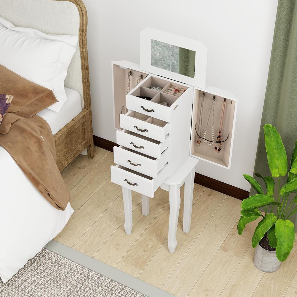 白いスタンド式ジュエリーアルモア、リップトップミラー、収納ト - Drawer Organizer Tray のレビューと価格
