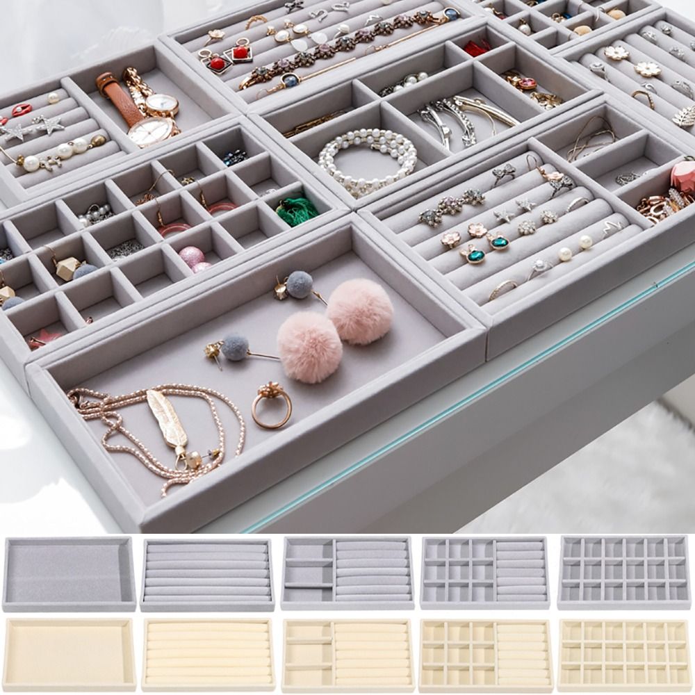 オーガナイザーボックス 積み重ね可能なベルベットジュエリー収 - Drawer Organizer Tray のレビューと価格