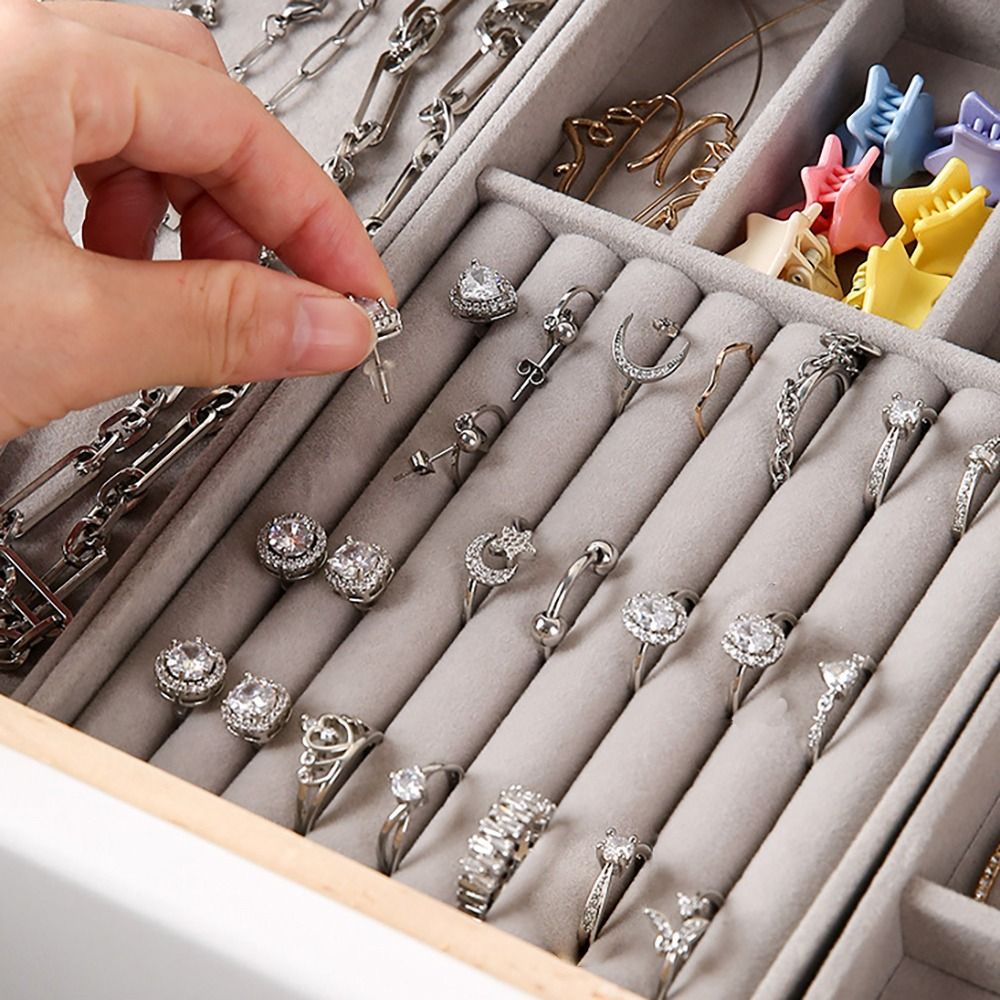 オーガナイザーボックス 積み重ね可能なベルベットジュエリー収 - Drawer Organizer Tray のレビューと価格